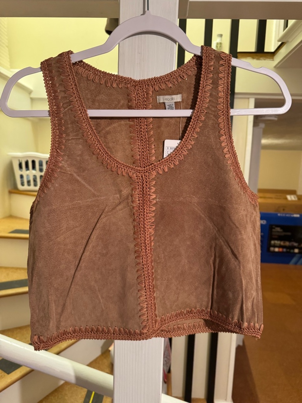 Ecoté Suede Crop Tank Top - Brown